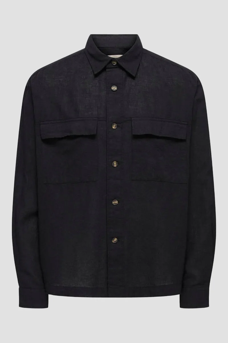 Only & Sons Caiden LS Linen Blend Overshirt Black
