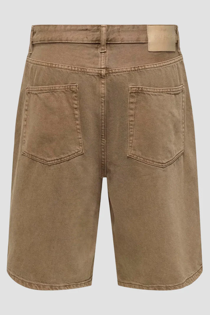Only & Sons Carl Balloon Brown 6602 Tai Denim Shorts Brown Denim - Image 4