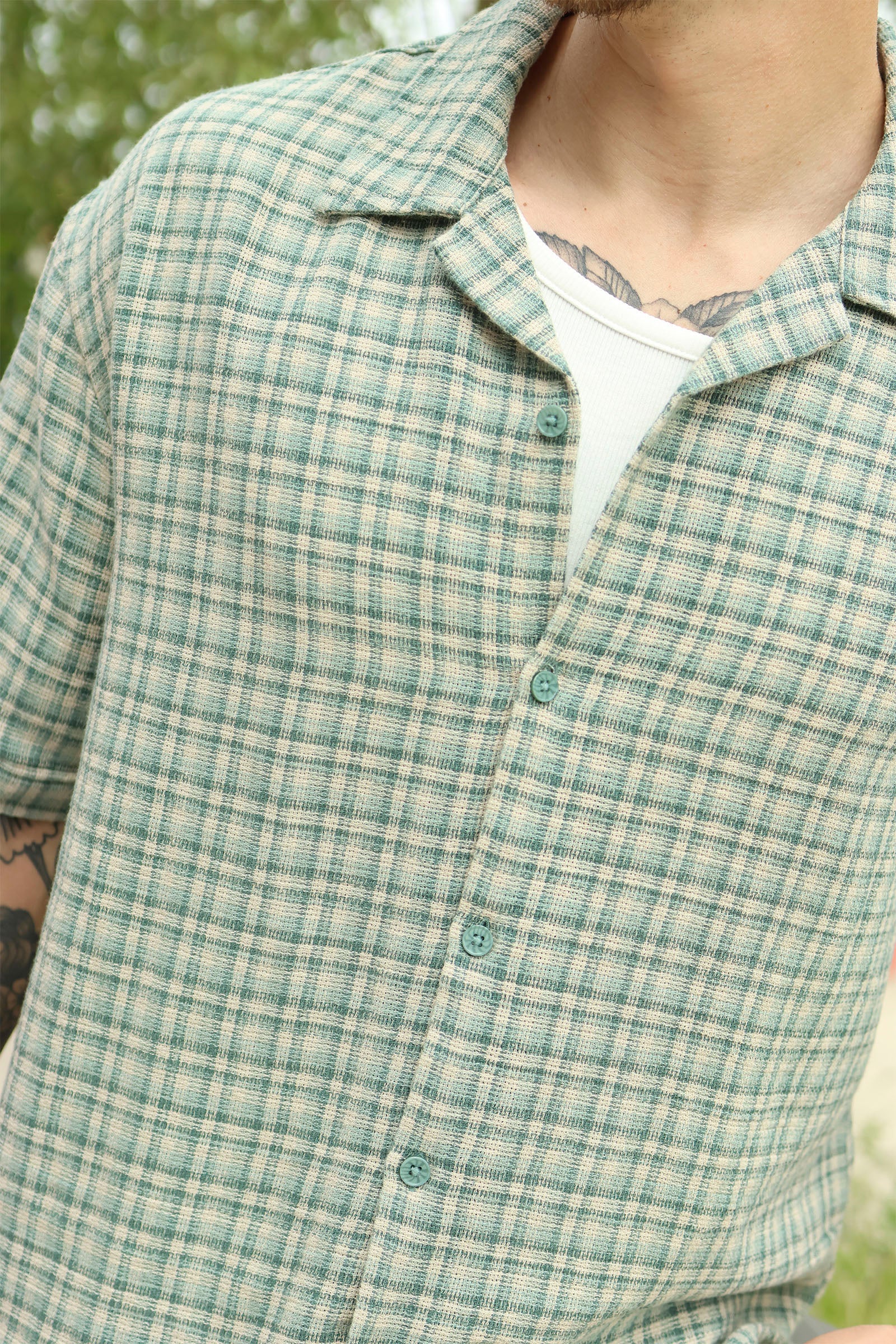 Only & Sons Trev Life Relaxed Structure SS Check Shirt Iceberg Green - Image 4