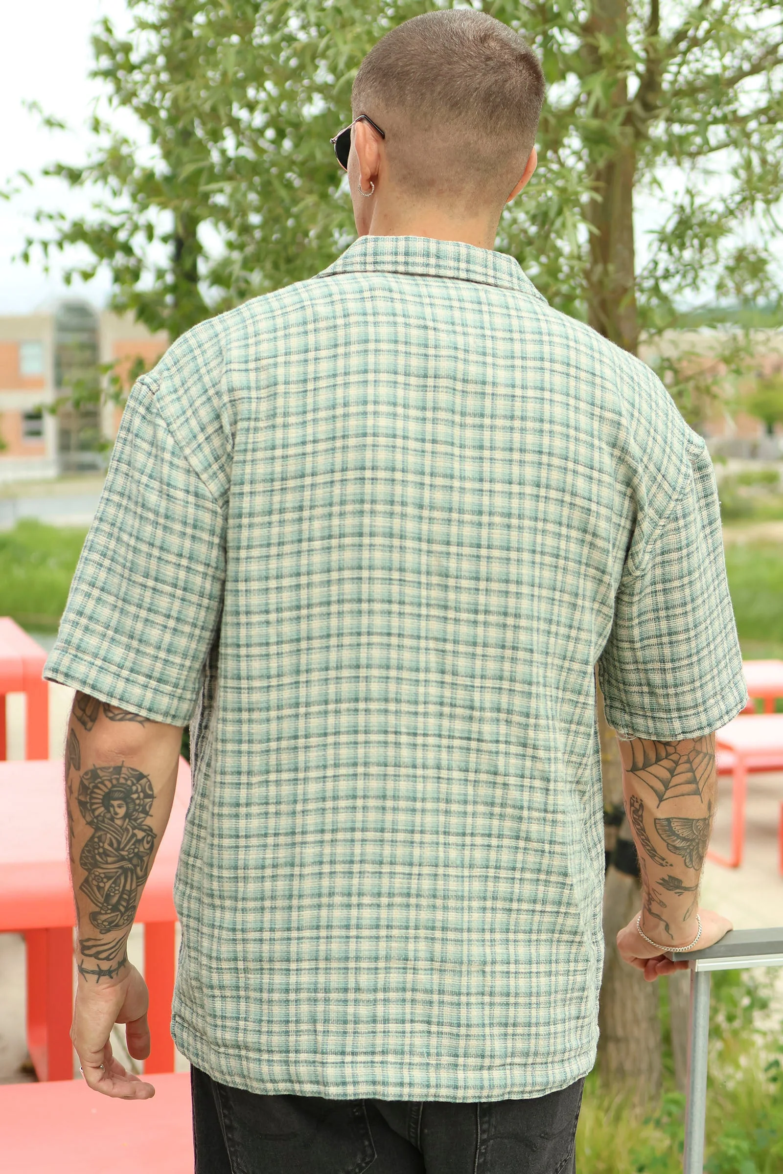 Only & Sons Trev Life Relaxed Structure SS Check Shirt Iceberg Green - Image 5