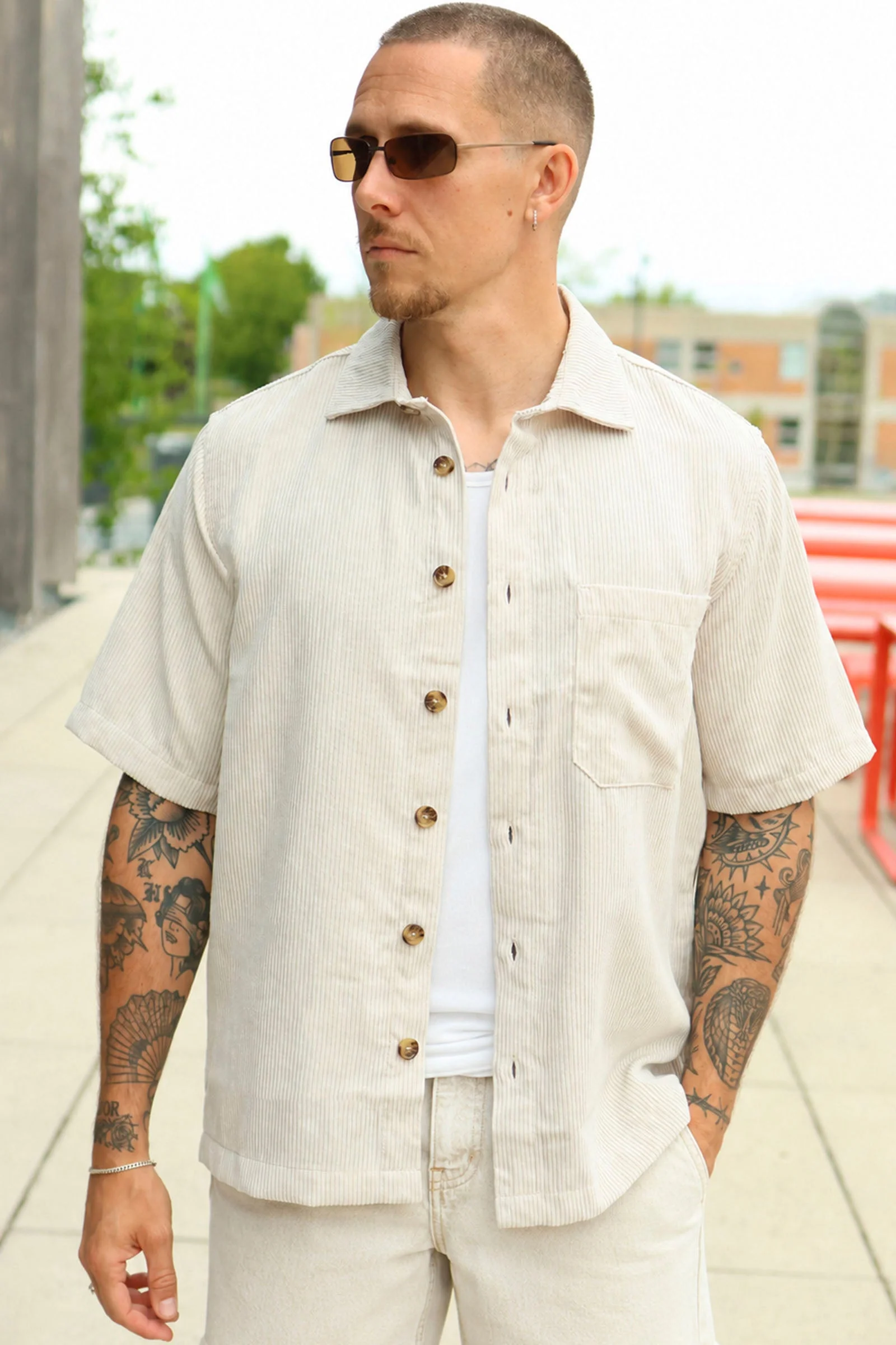 Only & Sons Tile Corduroy 0111 SS Shirt Pumice Stone - Image 3