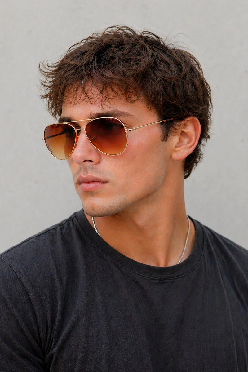CBA Classic Gradient Metal Sunglasses 2889 Gold Brown - Image 2